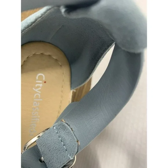 Cityclassified Blue Perforated Suede Espadrille Platform Wedge Sandals - Picture 4 of 7